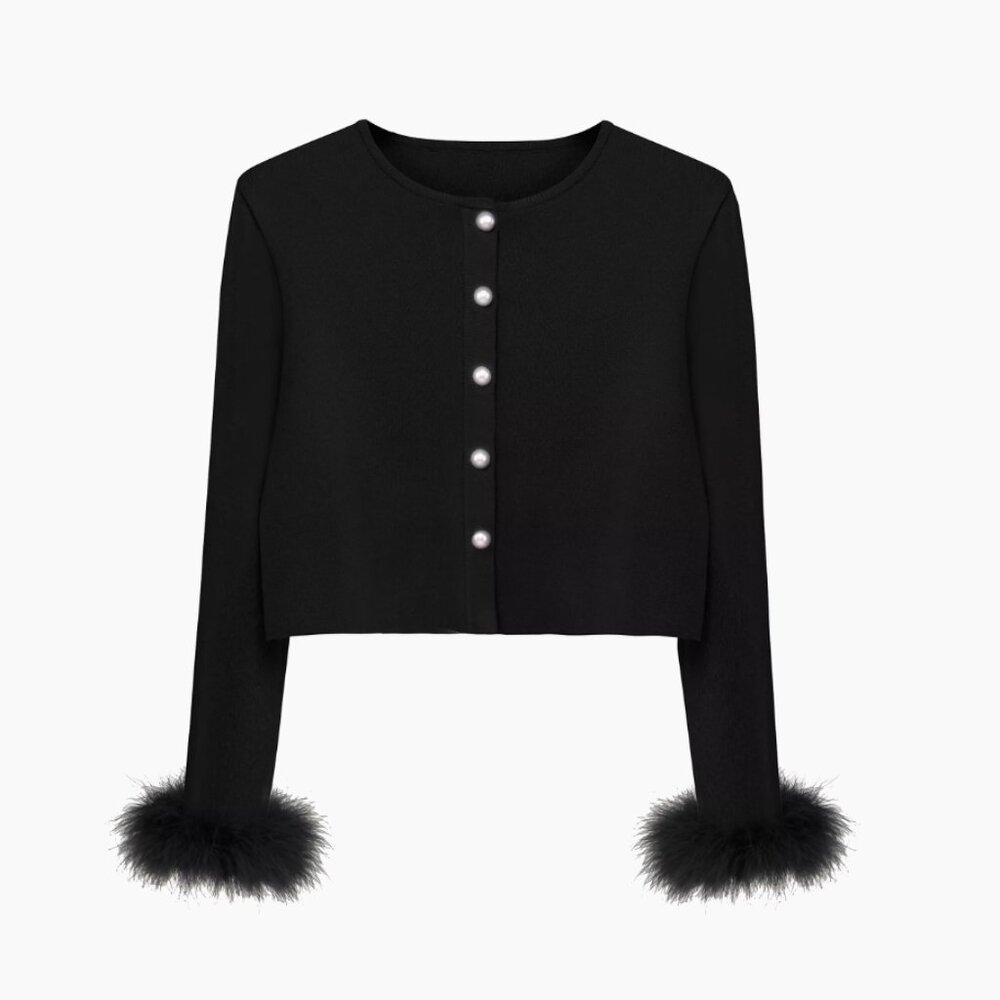 Sleeper Knit Cropped Jacket, black, Size M-L